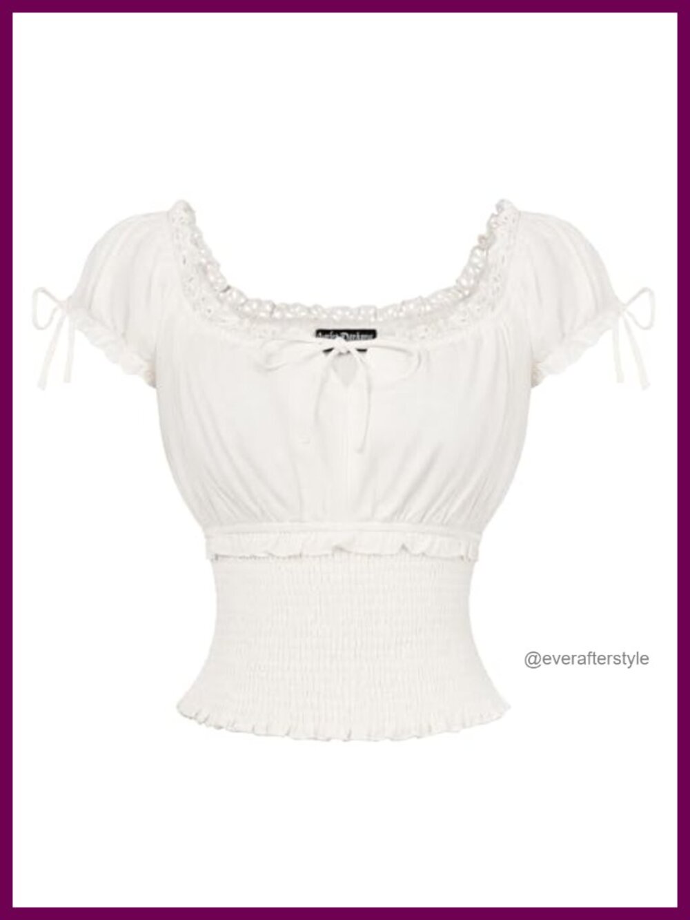 Renaissance Peasant Blouse Womens Short Sleeve Square Neck Smocked Waist Cotton